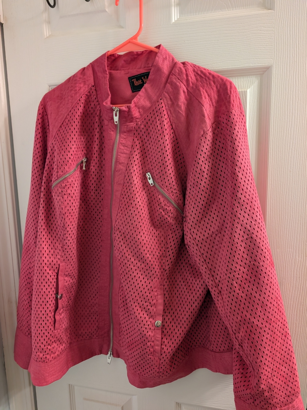 Women's Pink Perforated Zip Jacket That Woman Collection By Marlo Thomas